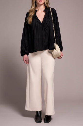 L/S BLOUSE W/ RUFFLE COLLAR-BLACK