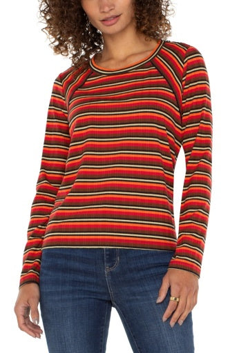 Sale!long slv crew neck knit top w/ mitering