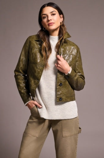 BUTTON FRT PU  JACKET-OLIVELEAF