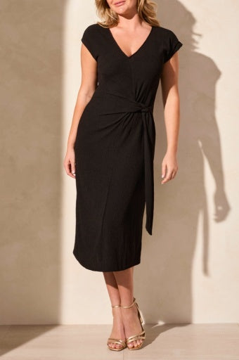 S/S DRESS W/FRONT TIE-BLACK