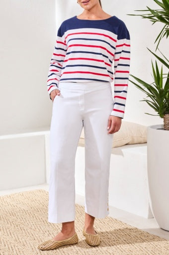 FLATTEN IT PULL ON CAPRI W/ SNAP VENT-WHITE