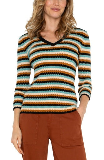 3/4 sleeve v neck sweater