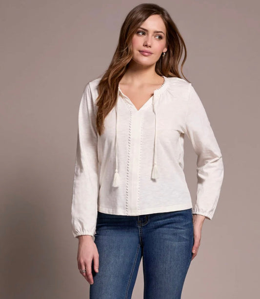 L/S SPLIT NECK TOP W/TASSEL