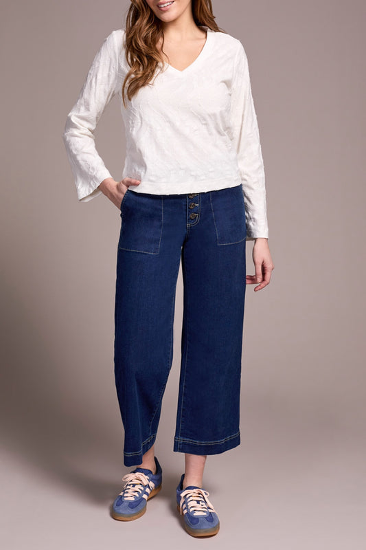 L/S V NECK TOP - Creme