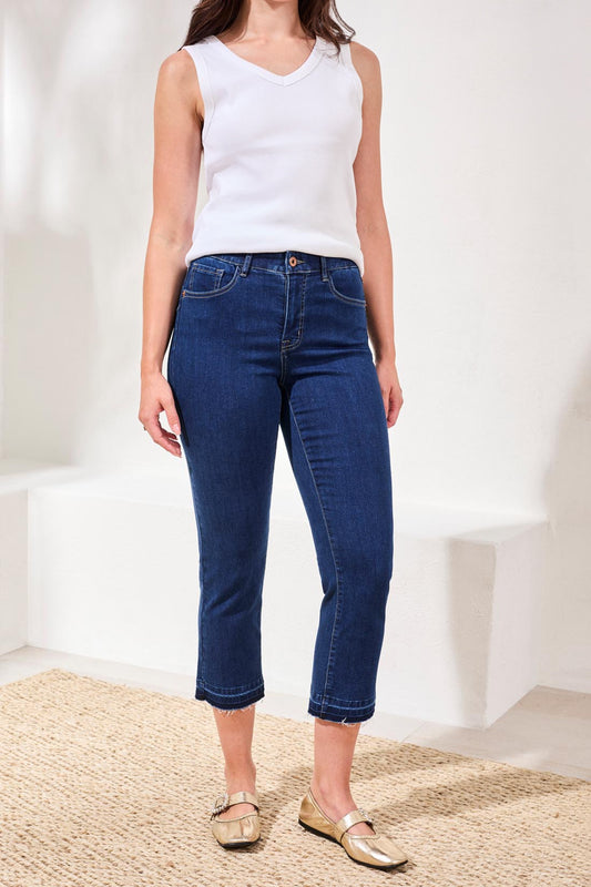SOPHIA CURVY MICRO FLARE CROP JEANS-Deepwater