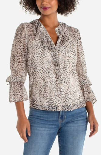 Ruffle Front Animal Print Shirt