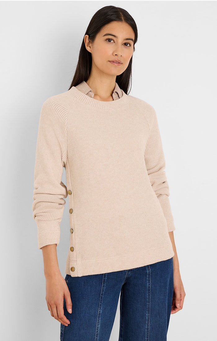 Side Button Waffle Top, Chinchilla