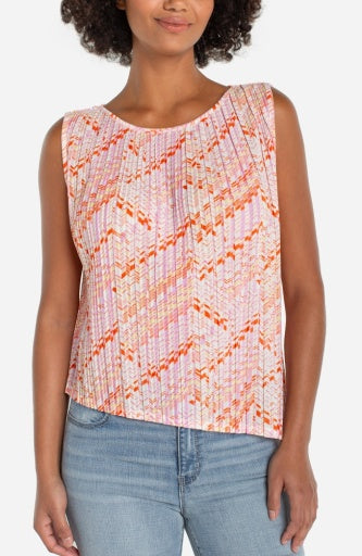 sleeveless crew neck asym hem knit top