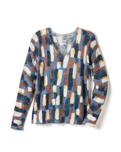 BRUSHSTROKES WAFFLE V-NECK SWEATER