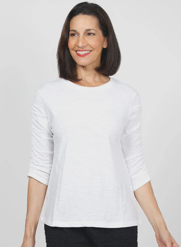 Crew Neck Ruched Sleeve Top