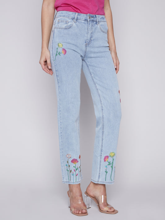 Embroidered Flower Jeans